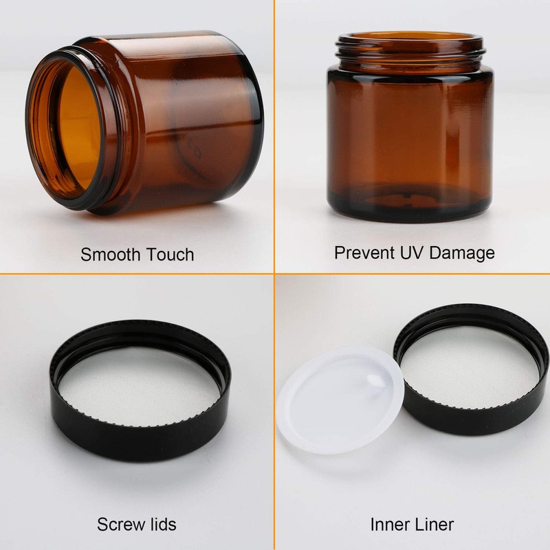 Encheng 25Pack of 4 oz Amber Round Glass Jars, with