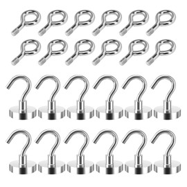logei Magnetic Hooks Extra Strong Pack of 12 Magnetic Hooks + 12 Interchangeable Hooks Holds 22 kg (48 lbs) 25 mm Neodymium Magnets for Kitchen Garage Lockers Office Fridge Magnet Key Holder
