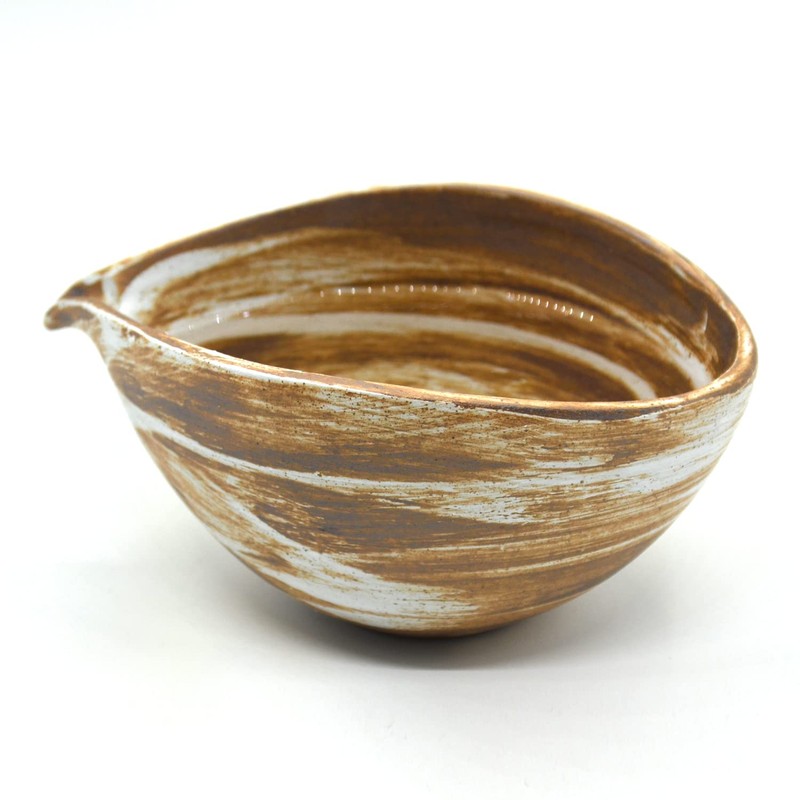 Single Mouth Bowl, Medium Bizen Style Matcha Bowl, Brown/White, 6.1