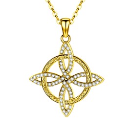 OigvcoTe Celtic Knot Pendant Necklace with Cubic Zirconia, Gold Plated, 17.72 Inch Chain, Celtic Cross Design, 1.02x0.949 Inch,dainty gold necklace for women coin necklace, 44 Millimeters, 铜镀黄金, 无