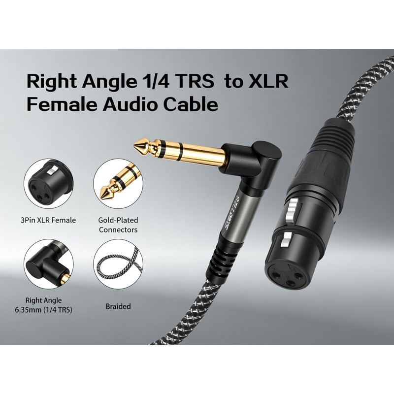 SZLliyxs 2 Pack Right Angle 6.35mm TRS to XLR Female,3FT,