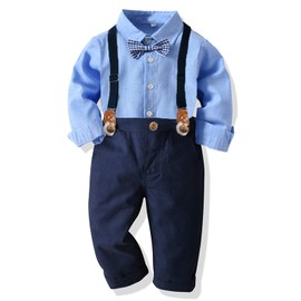 4-Piece Baby Boys Clothing Sets Suit Dress Romper + Braces Bow Tie Suit Gentleman Festive Christening Wedding Long Sleeve Baby Dress Child 6 Months - 6 Years, Blue005, 5 Jahre