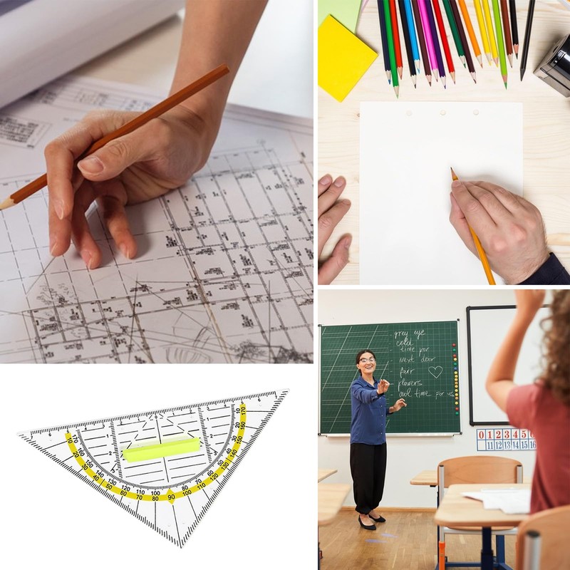Set Square with Handle, 4 Pieces Drawing Triangle Protractor, 16