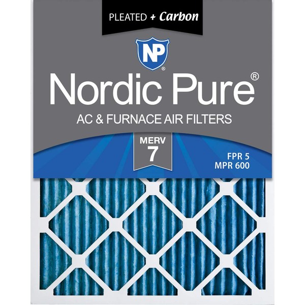 Nordic Pure 15x20x1 MERV 7 Pleated Plus Carbon AC Furnace Air Filters 12 Pack