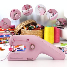 Hand Sewing Machine with Double Thread, Portable Electric Mini Sewing Machine with Accessories and Lower Thread for Beginners for Clothes, Fabrics, Cutain, Home Travel