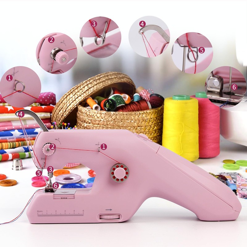 Hand Sewing Machine with Double Thread, Portable Electric Mini Sewing