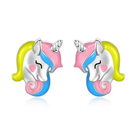 Sterling Silver Unicorn Stud Earrings - Hypoallergenic Cute Animal Earrings for Women - Unicorn Jewelry Gifts