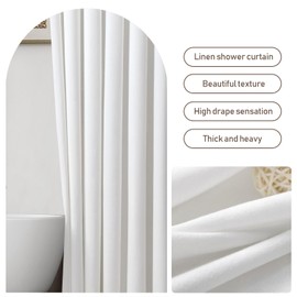 Awellife White Linen Shower Curtain for Bathroom Natural Cotton Cloth Fabric Farmhouse Boho Shower Curtain with 12 Durable Hooks 72"*72"