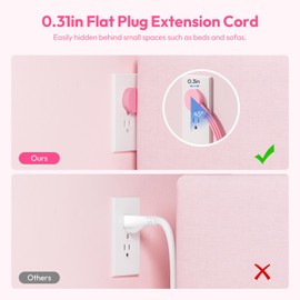 NTONPOWER Pink Extension Cord 10 ft, Pink Power Strip Extension Cord Flat Wall Plug with 3 Outlets 3 USB (1 USB C), Flat Extension Cord for Home Office Dorm Room Essentials