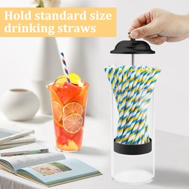Mevtok Straw Holder for Standard Size Drinking Straws, Acrylic Plastic Straw Dispenser for Counter with Lid Black(Straws Not Include)