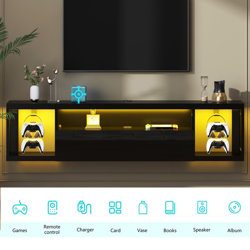 sogesfurniture 55'' Floating TV Stand Wall Mounted with Lights, Floating