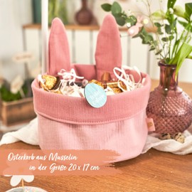 Papierdrachen Easter Nest with Rabbit Ears, Pink, Muslin Look, Perfect Spring Decoration, Easter Decoration