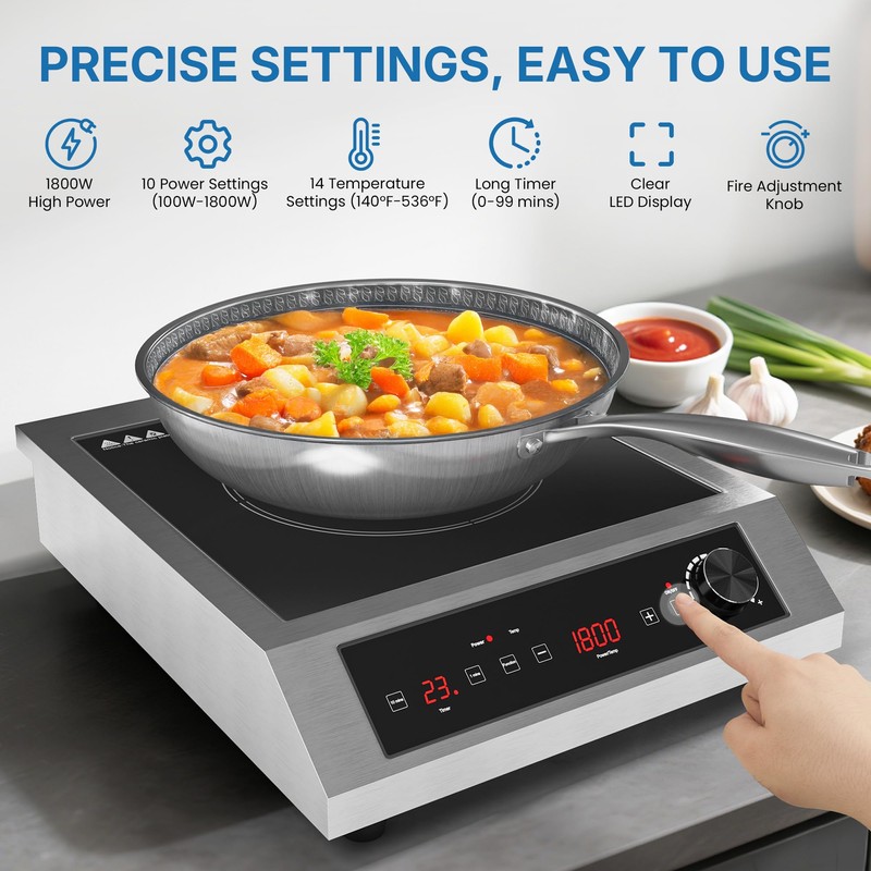 SUNVIVIPRO Commercial Electric Induction Cooktop, 1800W Induction Hot Plate, 10