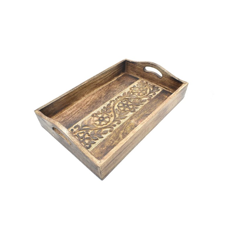 STORE INDYA Rustic Large Wooden Serving Tray Platter for Tea
