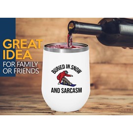 Snowboarding White Edition Wine Tumbler 12oz - Buried in snow - Ski Snowboard Goggles Snowboarder Skiing Snowboarding Gift Skiers Hiking Mountain
