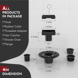 WEBANG 4 Inch Square Shower Drain Black Floor Drain with Flange Wave-Hole Pattern Cover Grate Removable SUS304 Stainless Steel Watermark&CUPC Certified Matte Black