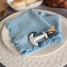 Servilletas de tela hechas a mano, lavables, juego de 6 unidades, 18 x 18 pulgadas, 100% algodón con flecos, delicadas servilletas de tela para cenar para fiestas, bodas o reuniones familiares (azul