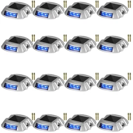 VEVOR Driveway Lights 16-Pack, Solar Driveway Lights with Switch Button, Solar Deck Lights Waterproof, Wireless Dock Lights 6 LEDs for Path Warning Garden Walkway Sidewalk Steps（LED Bright Blue）