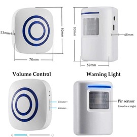 Motion Sensor Door Chime for Business, Outdoor Doorbell Kit Wireless Driveway Alert: Infrared Motion Sensor Chime with 1 Plug-in Receiver and 1 PIR Motion Sensor Detector Alert - LED Indicators