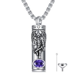 MEIDERBO Saint Michael Urn Necklace for Ashes 925 Sterling Silver St Michael Pendant Cremation Keepsake with Funnel Filler Kit Jewelry Christian Memorial Gifts for Men Women