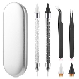 Andibro Rhinestone Picker Tool Set, Dual End Diamond Dotting Pens, Wax Pen, Acrylic Pickup Set for Nails, Gemstones, DIY Nail Crafts, 2 Dot Pens, 2 Wax Tips, 2 Tweezers (Black + White)
