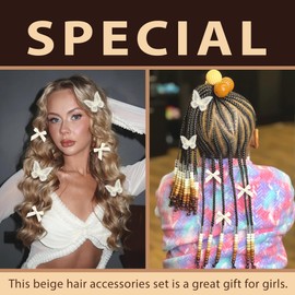 Arocooy 100PCS Hair Beads for Braid 3 Styles Mini Hair Bows Brown Butterfly Hair Clips Gradient Loc Dreadlock Hair Jewelry Boho Braids Decoration Kit for Women Girls