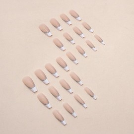 Pikabows Press On Nails Long Coffin Nude Silver Natural French Tip Fake Nails Acrylic False Nail Tips Kit Glue on Nails for Women
