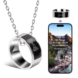 WALLFID NFC Bible Ring,Christian Rings for Men and Women,Lord of the Rings Ring,Daily Bible Prayer Ring with Necklace,Two in One Wearable Bible Ring for Daily Inspiration, Silver, No Gemstone
