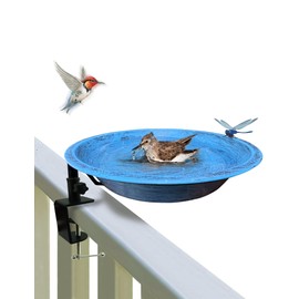 Bird Bath Outdoor Metal Birdbath Deck Mounted, Bird Baths with Adjustable Sturdy Metal Clamp for Deck Railing Balcony Yard Garden Decoration