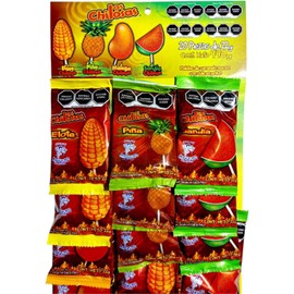 Miguelito Paleta Las Chilosas - Elote, Piña, Mango y Sandía - Paleta de caramelo macizo con chile en polvo - 20 piezas - 440 g