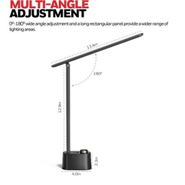 Honeywell Upgraded LED Desk Lamp - H01 Pro Sunturalux™ Foldable Desk Light with USB A+C Charging Ports, 3 Color Modes Dimmable Table Lamp for Home Office Reading(Black)