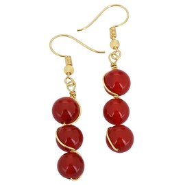 Nupuyai Stone Drop Earrings for Women, Wire Wrapped Triple Ball Beaded Dangle Hook Earrings for Ladies, Carnelian