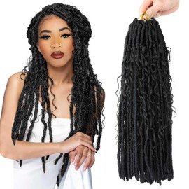 8 Packs Bohemian Goddess Locs Crochet Hair Curly 18 Inch Faux Locs Crochet Boho Braids Soft Locs with Curly (1B, 18 Inch(Pack of 8))