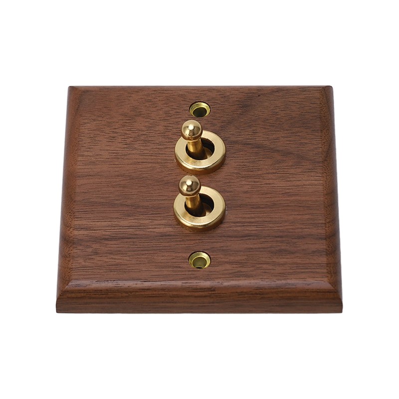 Double Toggle Switch Retro Walnut Wood Wall Mount Panel with