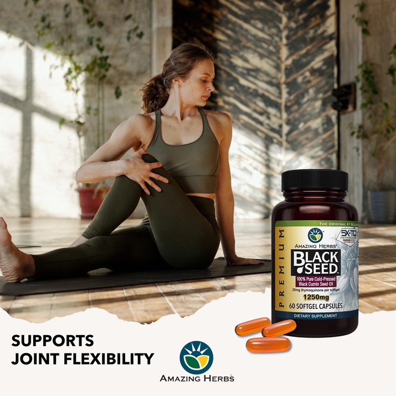 Amazing Herbs Premium Black Seed Oil Capsules - High Potency,