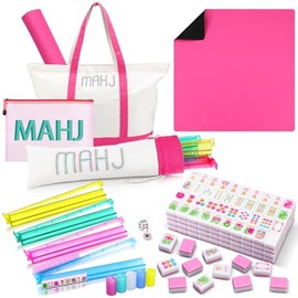 Ceenna American Mahjong Set with Carrying Bag Pink 160 Tiles 4 All-in-one Color Rack Pushers Game Table Mat Plastic Mahjong Coins Complete Ma Jong Game Set