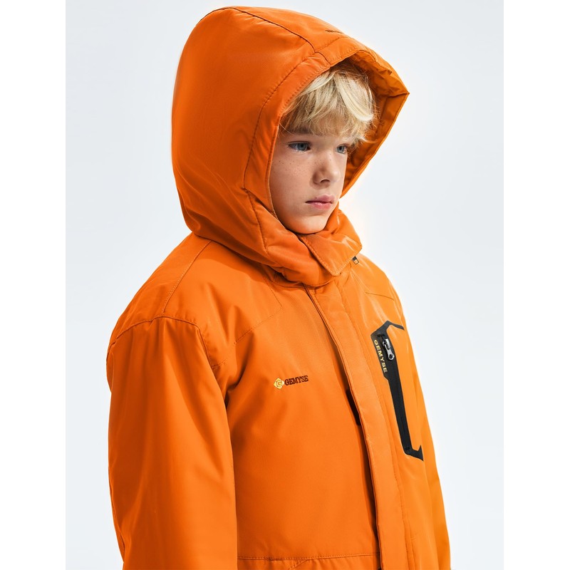 GEMYSE Boy's Waterproof Ski Snow Jacket Hooded Fleece Windproof Winter