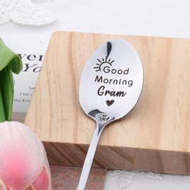 Nana Gram Mothers Day Gift from Grandson Granddaughter Grandma Mothers Day Birthday Gifts for Mimi Gigi Good Morning Gram Engraved Spoon Gift for Grandmother Granny Long Distance Gifts from Grandkids