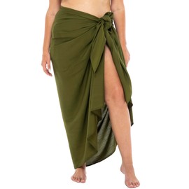 Back From Bali Womens Plus Size Sarong Swimsuit Cover Up Solid Beach Wear Bikini Wrap Skirt with Coconut Clip Olive