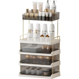 STORICANS Makeup Organizer with 3 Drawers and Removable Vanity Tray,Large Capacity Skincare Organizers,Bathroom Countertop Organizer for Cosmetics, Perfume, Skincare