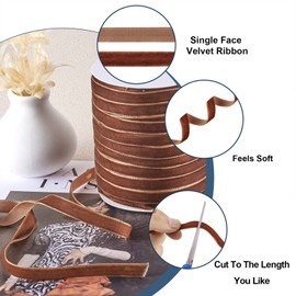 50 Yards Saddle Brown Velvet Ribbon Single Face Soft Ribbons 3/8 inch with Spool for DIY Sewing Gift Wrapping Home Party Wedding Decoration Jewelry Crafts Making