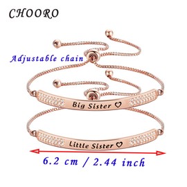 CHOORO Best Friend Jewelry Big Sister Middle Sister Little Sister Bracelet Set Sisters Rhinestone Bracelet Wedding Gifts for Sisters Bestie (sister set of 2 br RG)