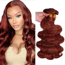 20 22 24 Inch DiexrLamx Hair Copper Bundles Reddish Brown Body Wave Bundle Unprocessed Virgin Hair 3 Bundles Color #33 Bundle Hair Extensions