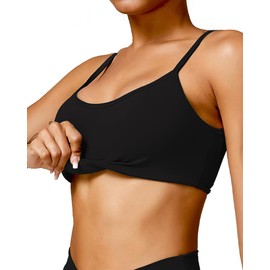QUOJIZY Workout Tops for Women, Yoga Sports Bra Open Back Tops for Women, Spaghetti Straps, Low Support Black