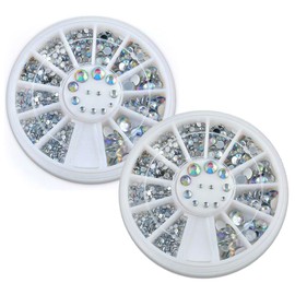 2 Boxes Nail Art Rhinestones Clear AB 1.5mm-5mm Round, Beauties Factory Transparent Clear AB Aurora Color Flatback Crystal Gems