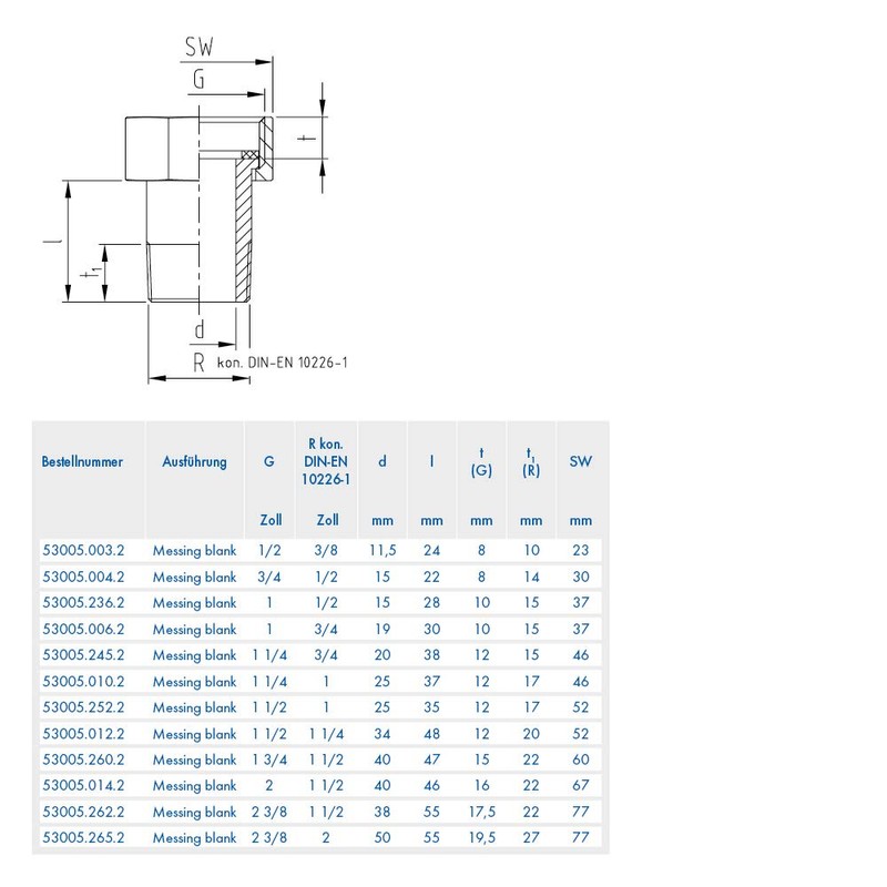 ABA Beul 53005.003.2 Hexagonal Screw Connection 1/2 x 3/8 Brass