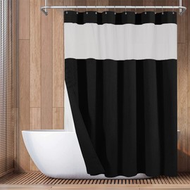 Yimobra Waffle Shower Curtain Sets with Liner, Heavyweight Fabric with 12 Hooks, Water-Repellent, Washable, Mesh Top Window, 72 "x 72", Black