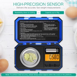 ORIA Digital Milligram Scales, 50 g/0.001 g Precision Scales, Pocket Scales, Jewellery Scales with Tare Function, Portable Mini Fine Scale, with 50 g Calibration Weights/Tweezers, LCD Display, Blue