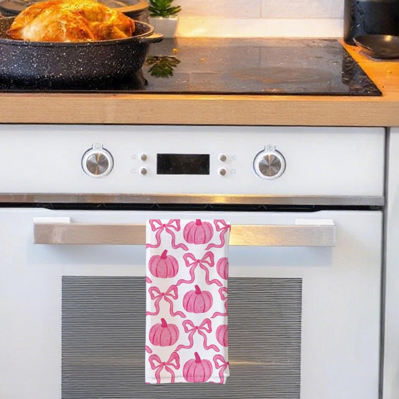 BUJSP Pink Coquette Bow Pumpkin Fall Kitchen Dish Tea Towels,
