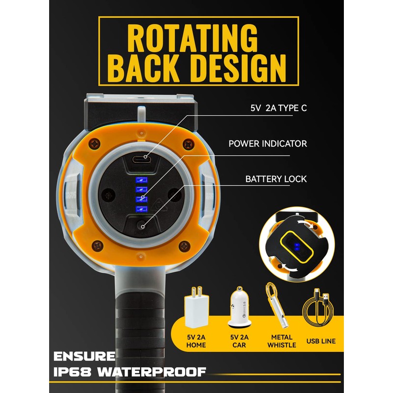 Durapower Boat Spotlight Flashlight, 3000LM IP67 Waterproof Super Bright Rechargeable